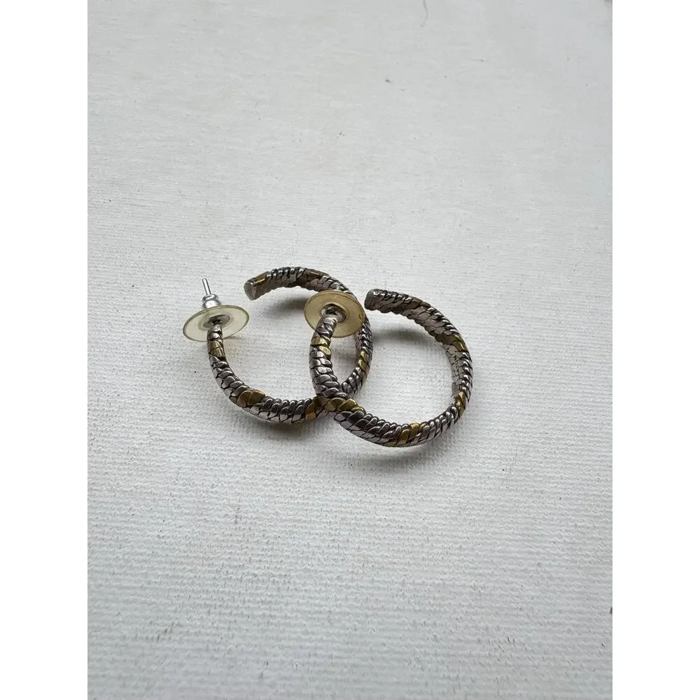 Vintage Sterling Silver and Brass Hoop Earrings 18 Grams Laton Mexico